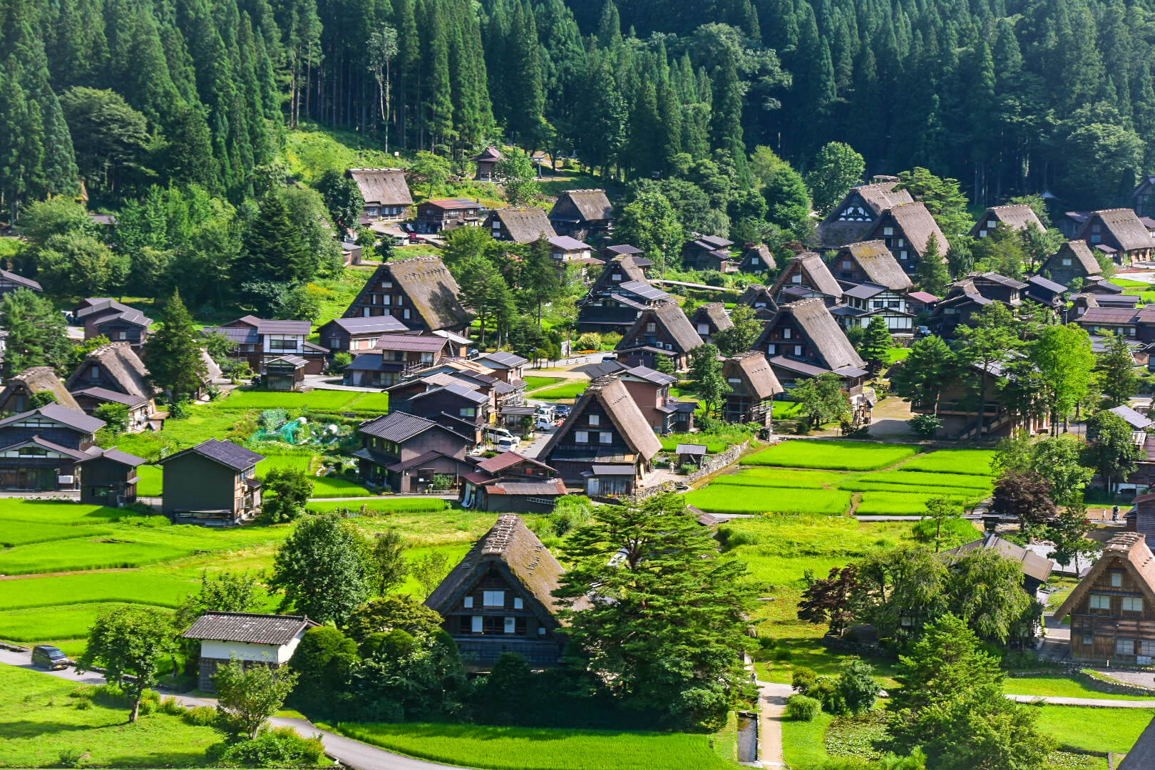 Shirakawago, domy gassho-zukuri, jesienne kolory, UNESCO